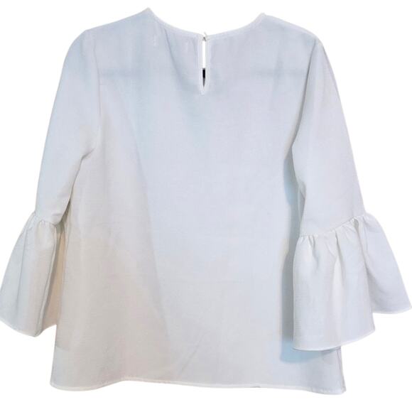 Do + Be White Blouse Bell Sleeves, Button Keyhole Closure in back, textured sz L - Picture 8 of 10